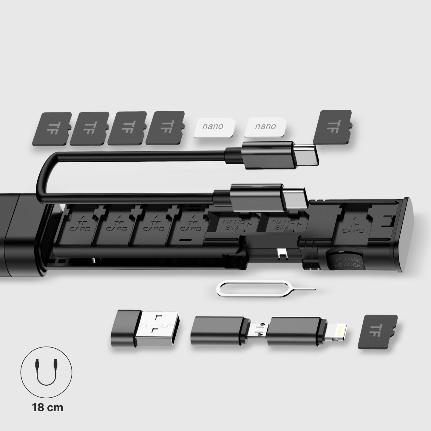 Organisateur avec Accessoires / Lecteur de Carte Qualo QZS-P-01, Noir