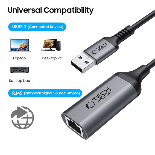 Netzwerkkarte Tech-Protect Ultraboost, RJ45, USB 3.0, Schwarz