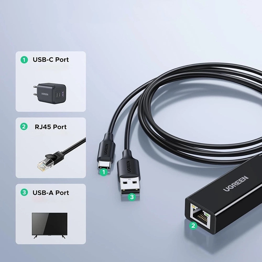 Scheda di Rete UGREEN CR110 (75535), RJ45, USB / USB-C, Nero