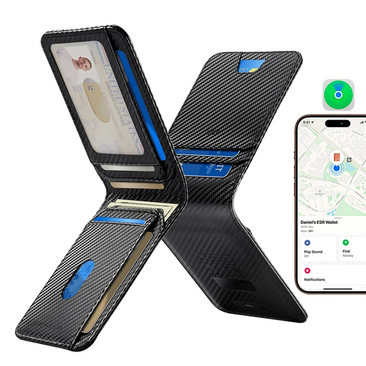 Portafoglio ESR Classic Geo Carbon con funzione Find My e protezione RFID, Nero, Ricondizionato