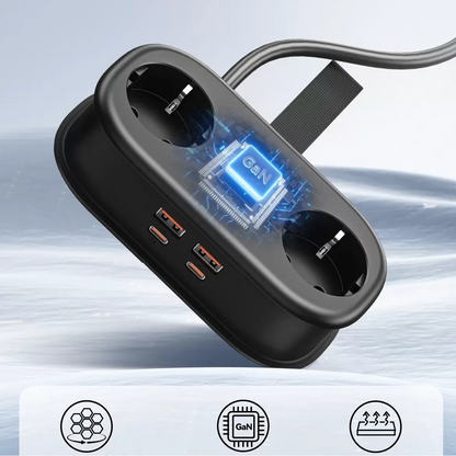 Orico Verlängerungskabel AP3, 2 x Schuko - 2 x USB-A - 2 x USB-C, Schwarz
