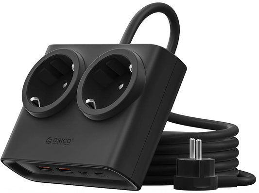 Prolunga Orico PDC25, 2 x Schuko - 2 x USB-A - 2 x USB-C, Nero