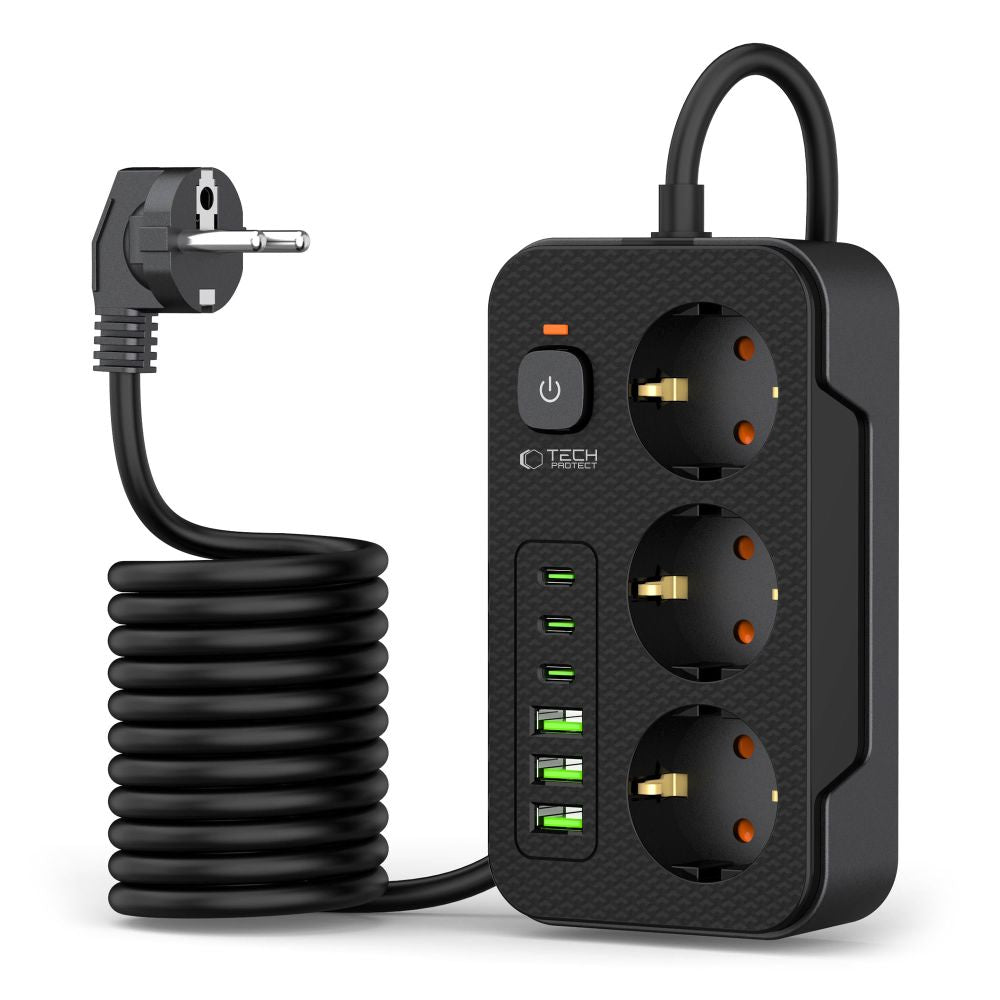 Verlängerungskabel Tech-Protect PC3X6, 3 x Schuko, Schwarz