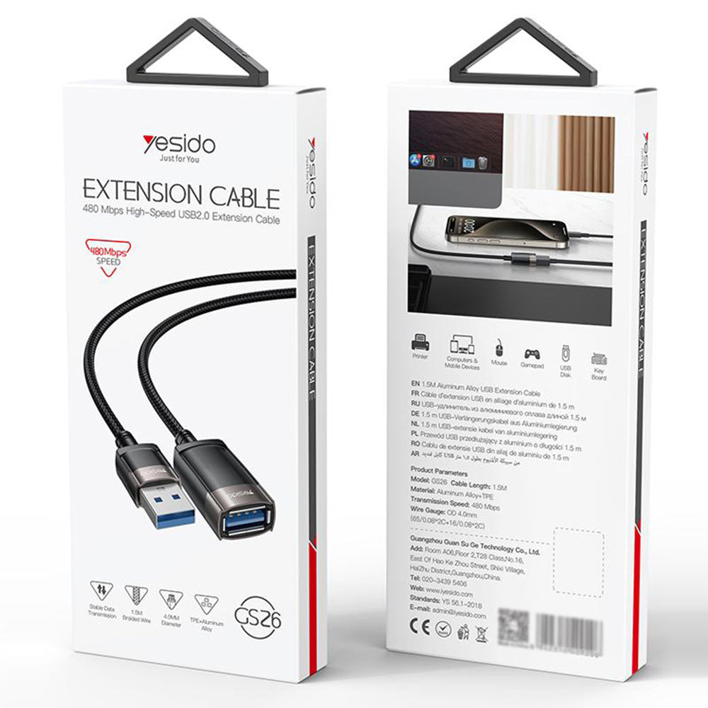 Prolunga USB Yesido GS26, 1.5m, Grigio