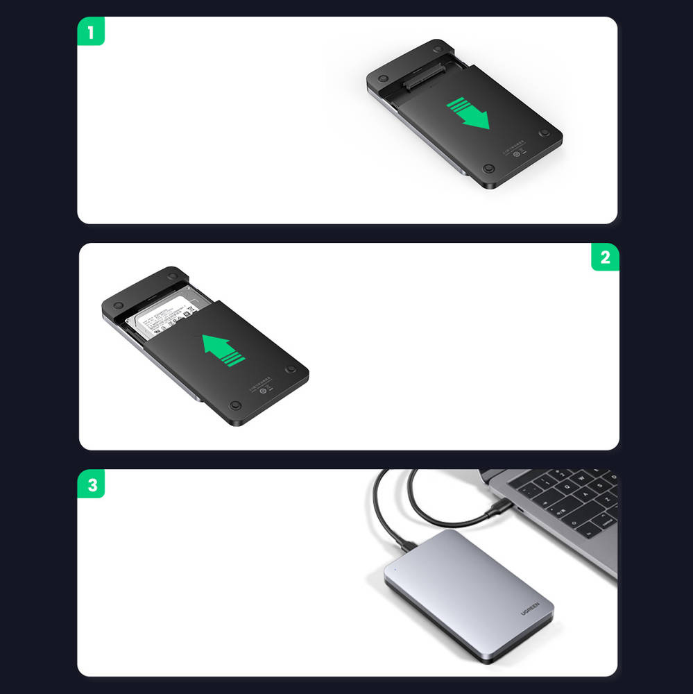 Rack UGREEN CM300 pour HDD / SSD SATA 2,5 pouces, USB 3.1, Gris 