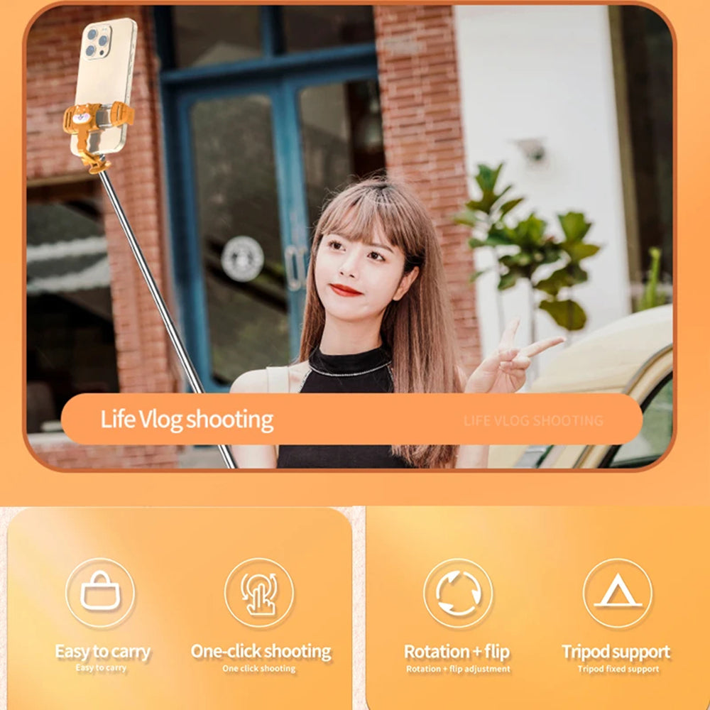 Selfie Stick Bluetooth Techsuit KT01, Universale, Arancione