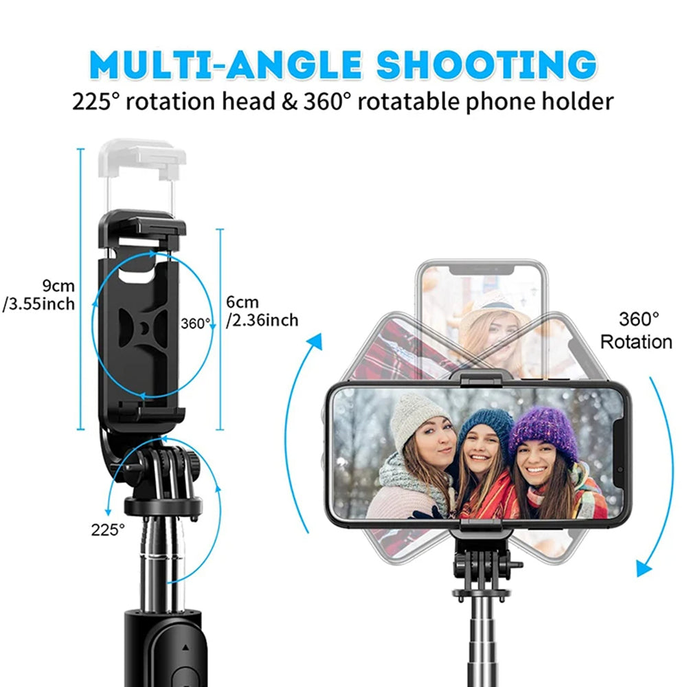 Selfie Stick Bluetooth Techsuit Q02, Universale, Nero