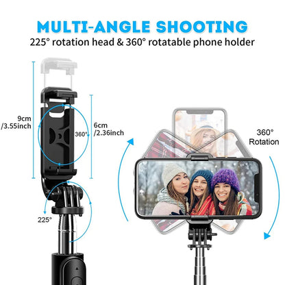 Selfie Stick Bluetooth Techsuit Q02, Universale, Nero