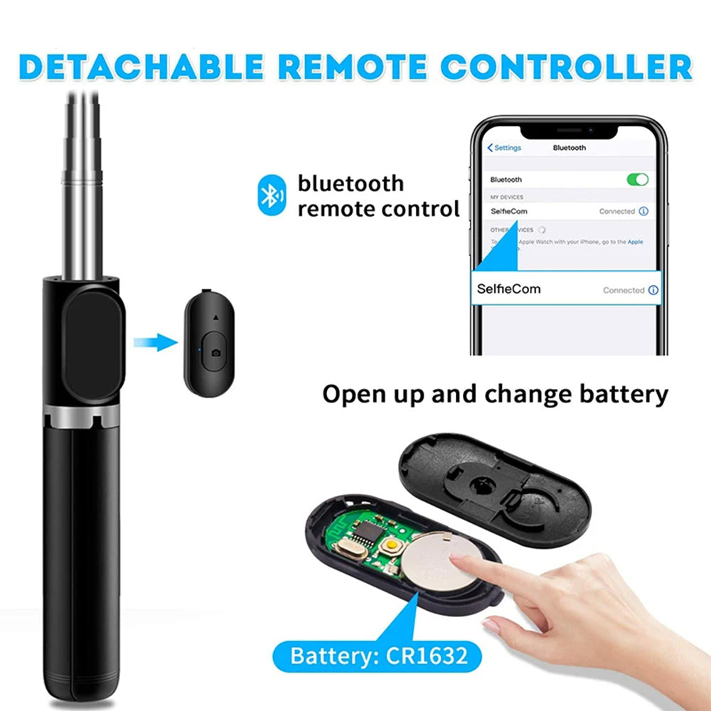 Selfie Stick Bluetooth Techsuit Q02, Universale, Nero