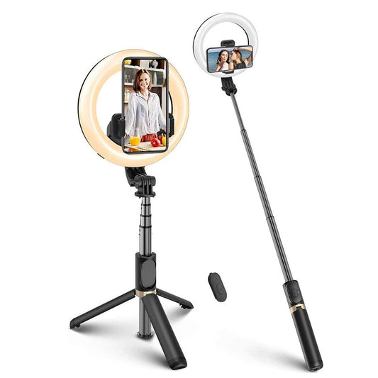Selfie Stick Bluetooth Techsuit Q07 Ring Light, Universal, Black