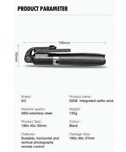 Selfie Stick Bluetooth XO Design SS08, Universale, Nero