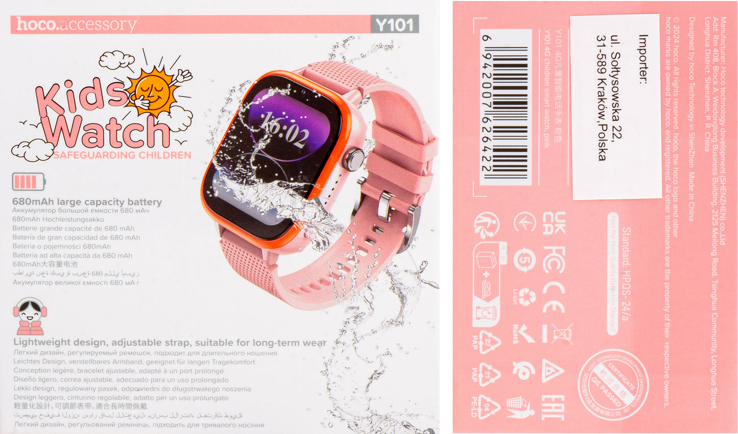 Smartwatch HOCO Y101 Kids Call, Rosa