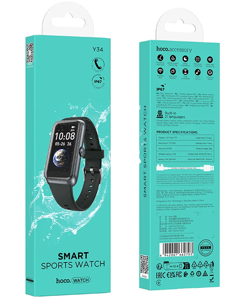 Montre connectée HOCO Y34 Call, Noir