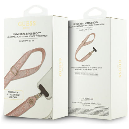 Lanière Téléphone Guess 4G Strass Logo Métallique, Rose