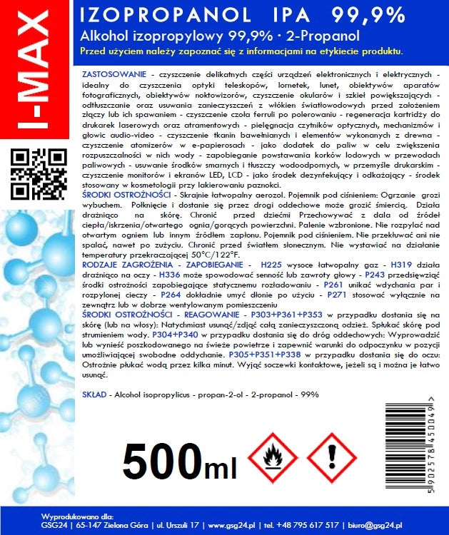 Isopropylalkohol-Reinigungsspray GSG24 I-Max, 500ml