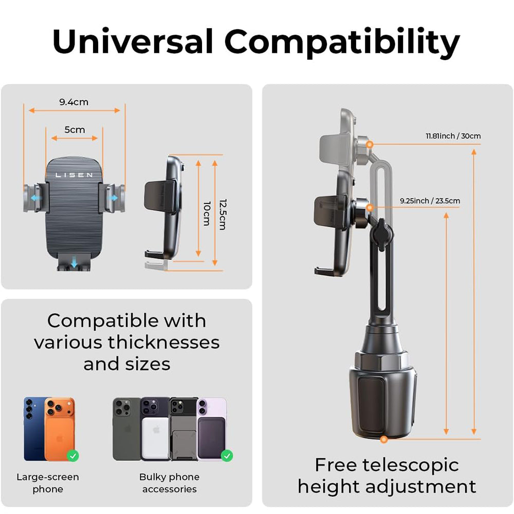 Supporto Auto Lisen per Telefono / Tablet, 4.5inch - 12.9inch, Nero YL0223070048