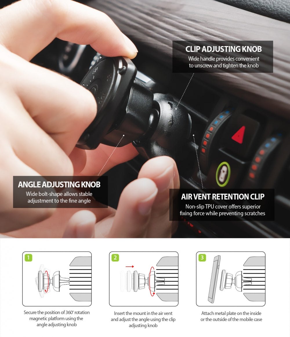 Support Auto Magnétique Ringke Power Clip, Universel, Noir