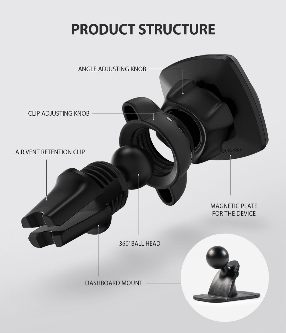 Support Auto Magnétique Ringke Power Clip, Universel, Noir