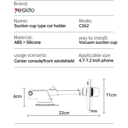 Support Auto Yesido C262, 4.7 pouces - 7.2 pouces, Noir
