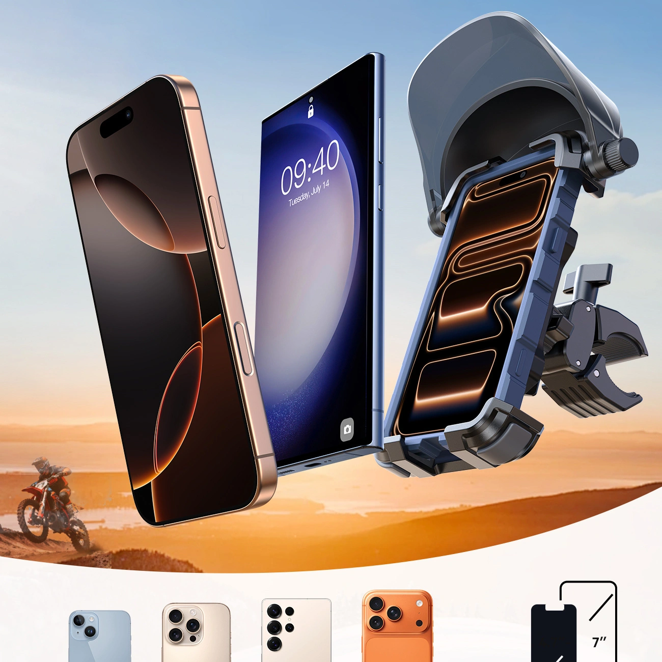 Support Vélo Moto avec Pare-soleil Joyroom JR-ZS528, 4,7 pouces - 7 pouces, Noir
