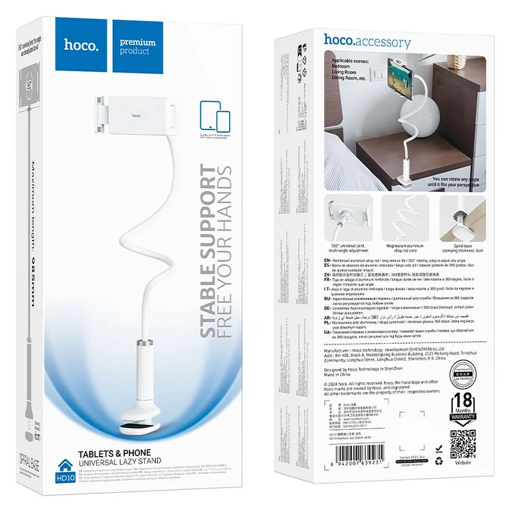 Support de bureau HOCO HD10, Universel, Blanc