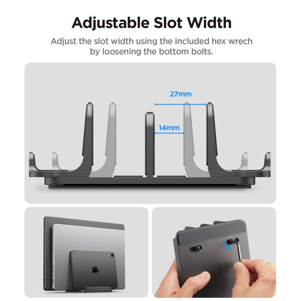 Spigen LD208S4 Two Vertical Stand for Laptop with thickness 14mm - 27mm, Grey