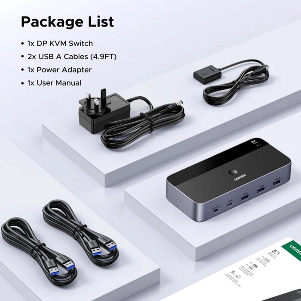 Commutateur Vidéo DisplayPort UGREEN CM695 (25962), Noir