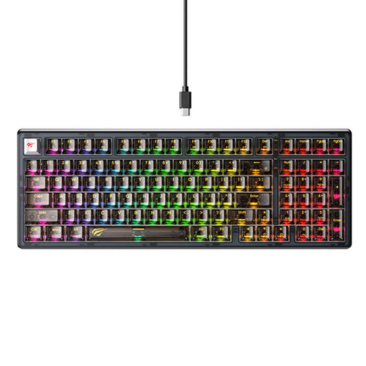 Gaming-Tastatur Wired USB HAVIT KB875L, RGB, 1,8m, Schwarz Transparent