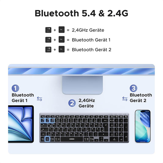 Tastiera Wireless UGREEN K552 (75163), BT / Wi-Fi, Nera