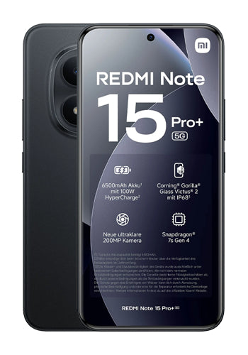 Mobiltelefon Xiaomi Redmi Note 15 Pro+ 5G, 512GB, 12GB, Schwarz MZB0LW2EU