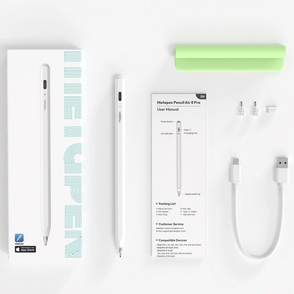 Stylet Metapen Air8 Pro pour Apple iPad, Version Active, Blanc ME-APP172