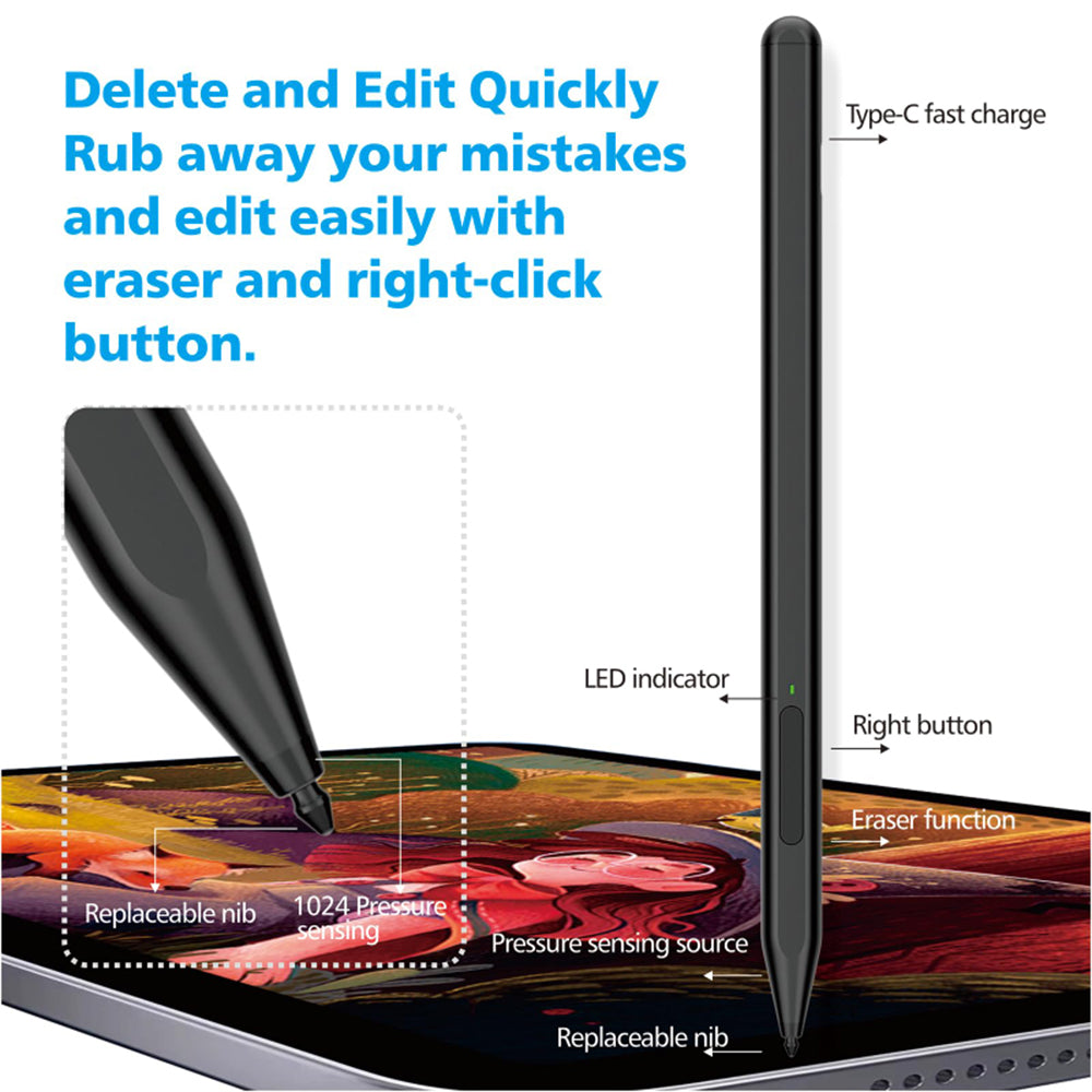 Touch Pen Techsuit F97 für Microsoft Surface, Aktive Version, Schwarz